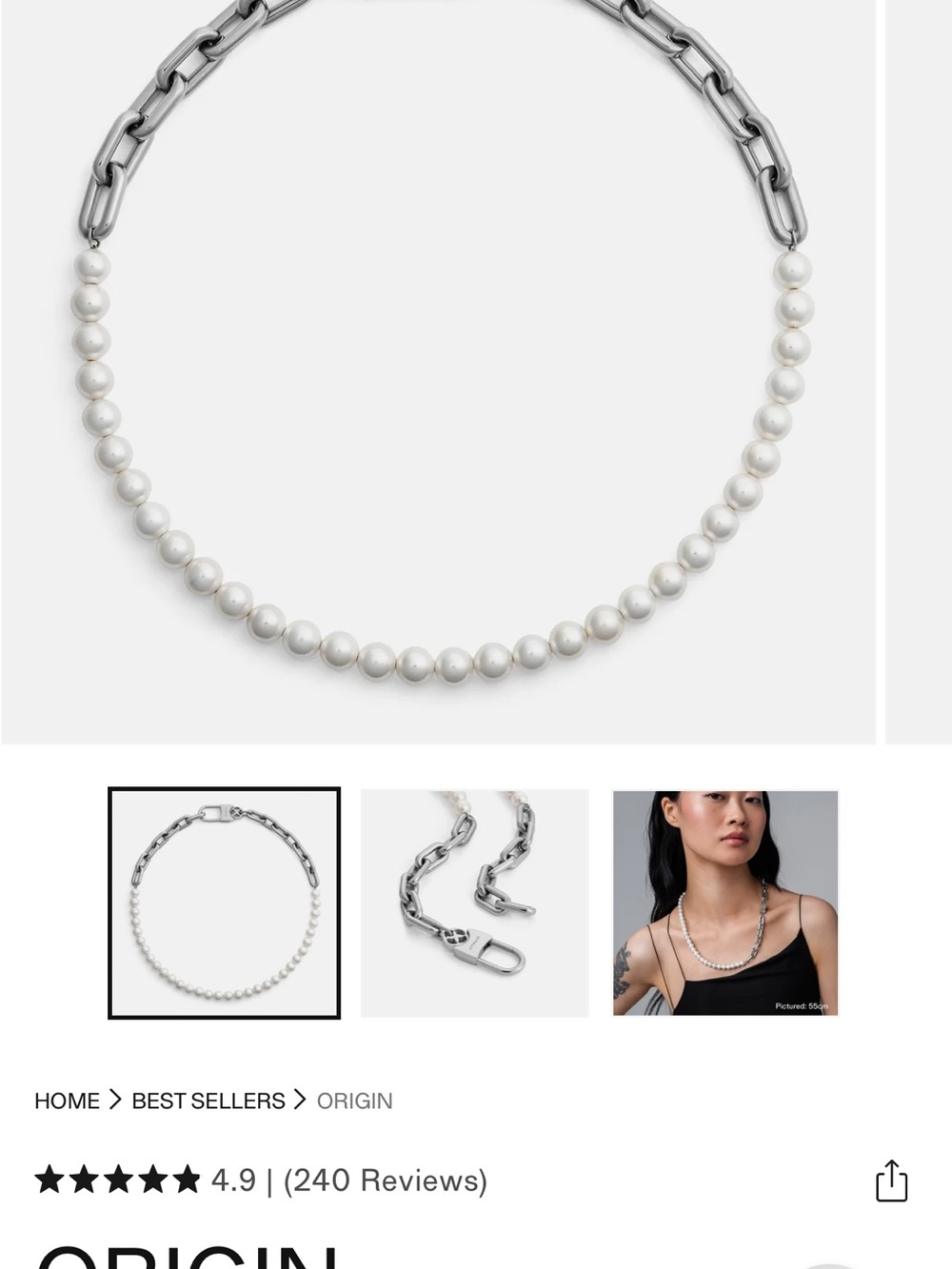 Pearl and Chain Mixed-Media Necklace - White